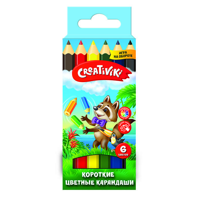 Набор цветных карандашей, Creativiki, 6 цветов, шестигранные, короткие, арт. КЦК06КР