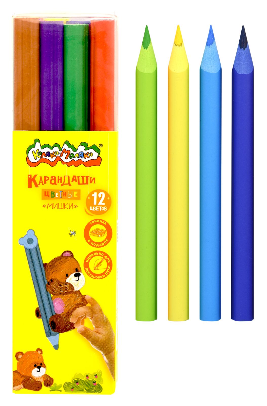 Набор цветных карандашей Jumbo Мишки 12 цветов, с точилкой, арт. КПКМ12-М