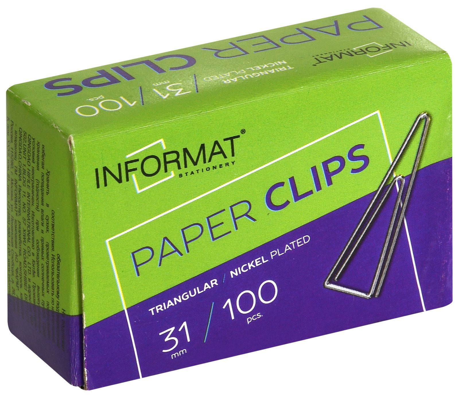 Скрепки 31 мм 100 шт никелированные треугольные загнутые, арт. SNT31-100K