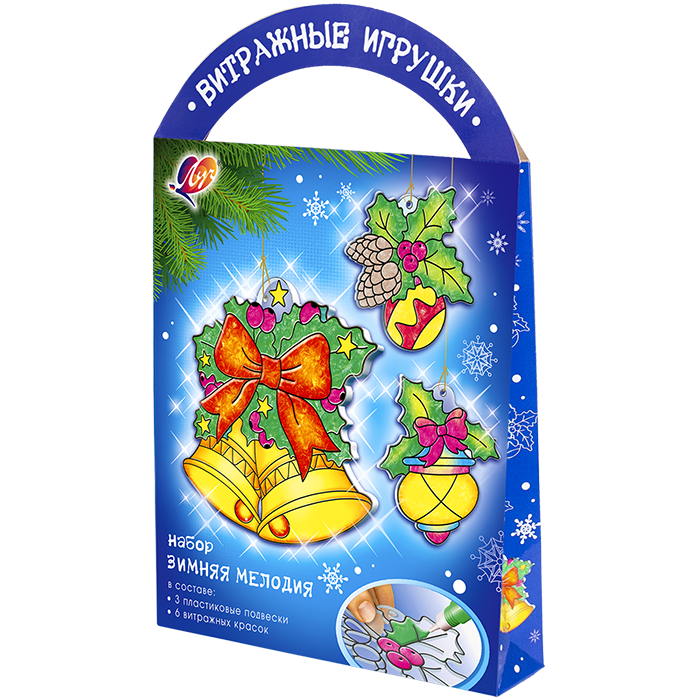 Набор красок по стеклу с трафаретом Зимняя мелодия ассорти 6 цв. 5 мл., арт. 31С 2061-08