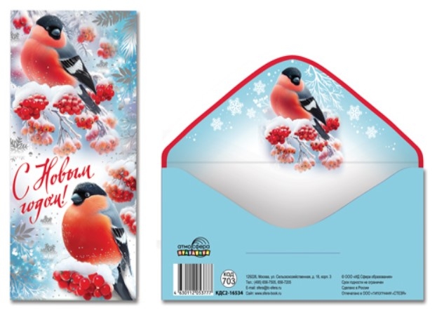 КДС2-16534 Конверт для денег на склейке. С Новым Годом! Вертикальный (серебряная фольга)