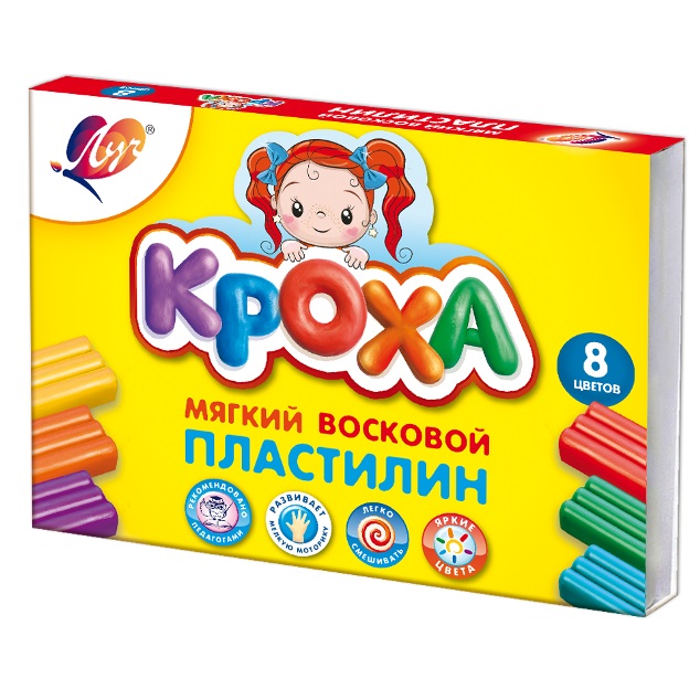 Пластилин восковой Кроха мягкий, 8 цветов, 120 г, со стеком, арт. 25С1551-08
