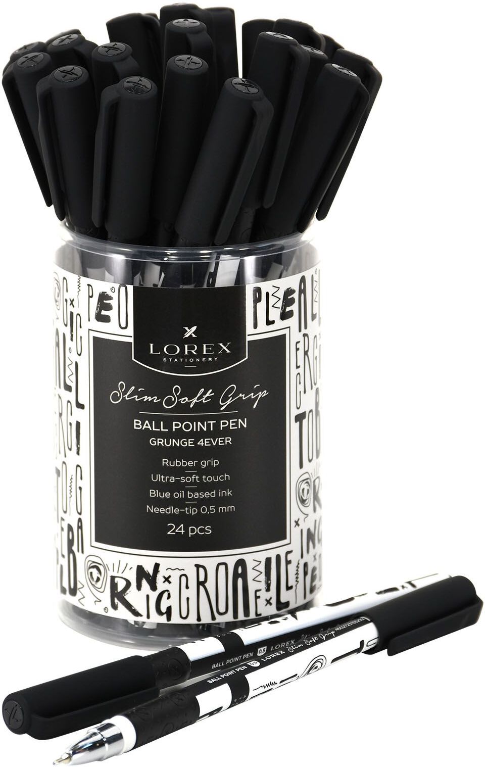 Ручка маслян. LOREX GRUNGE 4 EVER серия Slim Soft Grip 0,50 мм синий резин.грип кругл. прорезин. корп., игловид. наконечник
