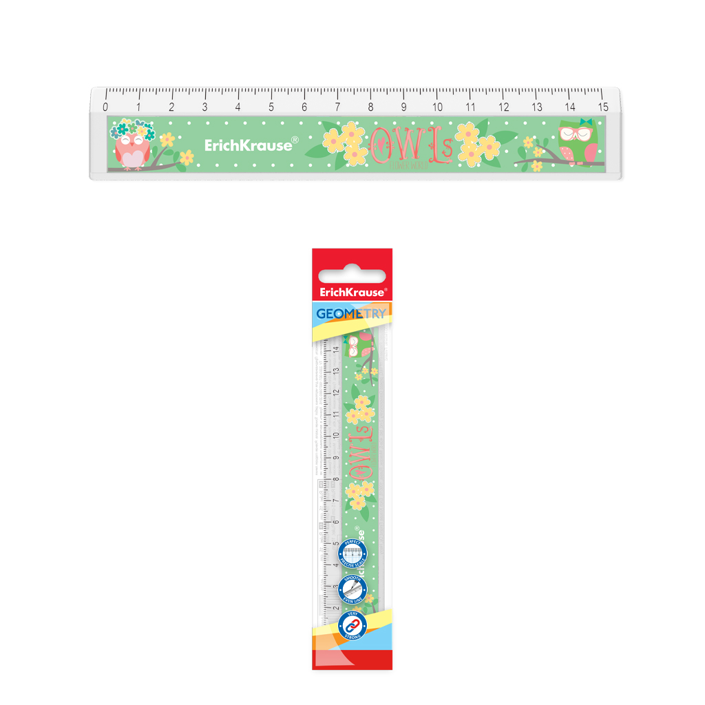Линейка с выемкой пластиковая Flower Owl, 15см, во флоупаке, арт. 57833