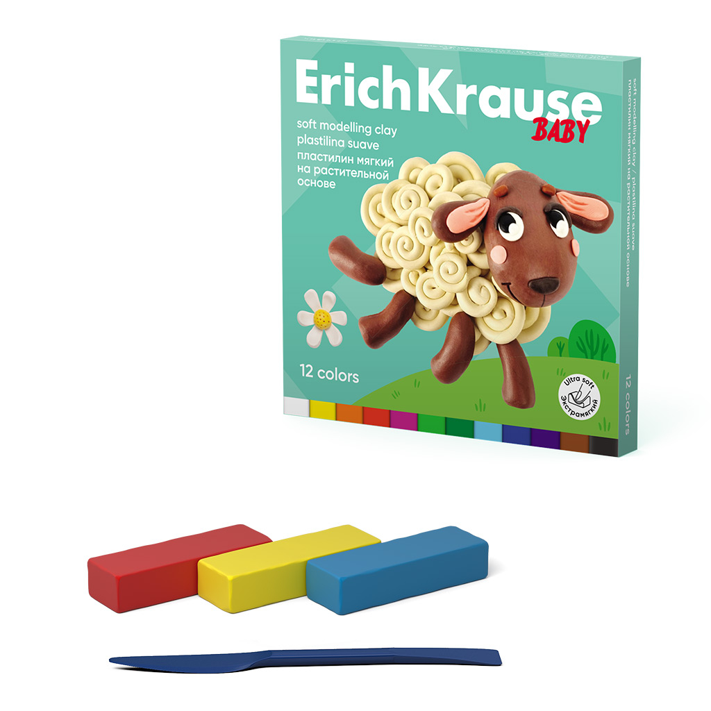 Пластилин мягкий на растительной основе с Алоэ Вера 12 цветов со стеком, 240 г., арт. 61325