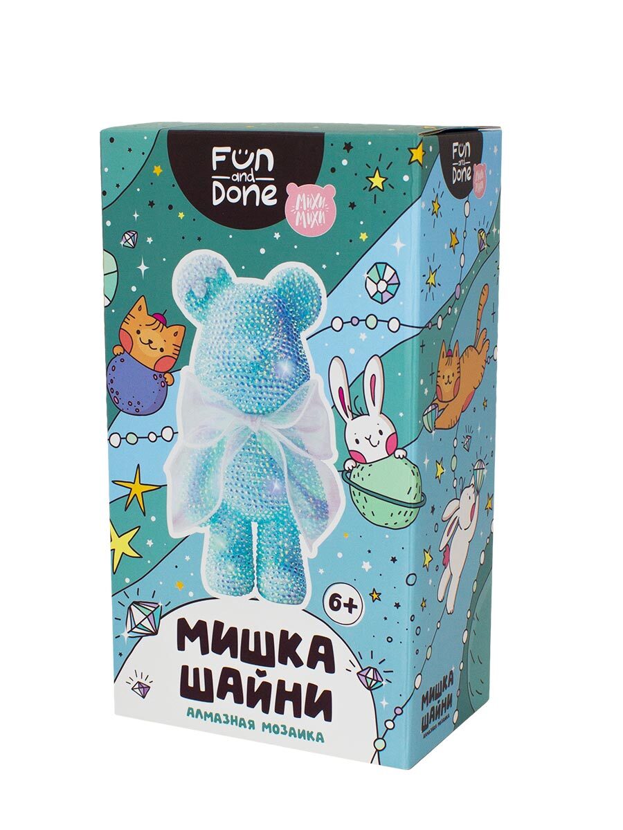 Алмазная мозаика Мишка Шайни Fun and Done бирюзовый, арт. MM77021