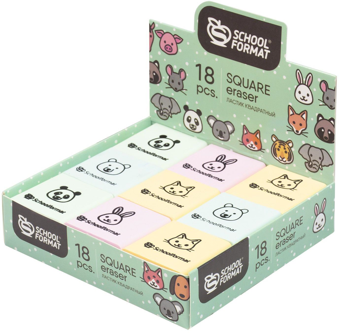 Ластик ANIMALS ассорти квадрат, арт. ЛСТ-ЖВК
