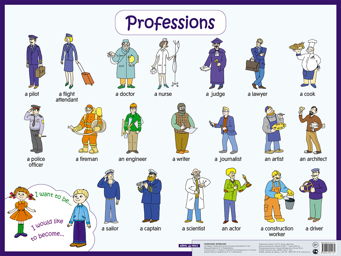 Профессии. Professions. Наглядное пособие на английском языке.