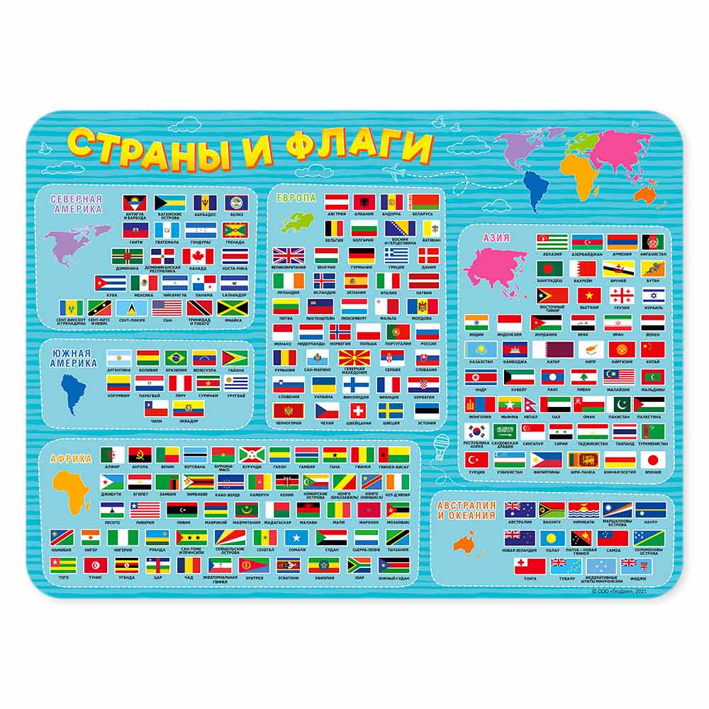Настольное покрытие для лепки. Страны и флаги. 43х32 см.