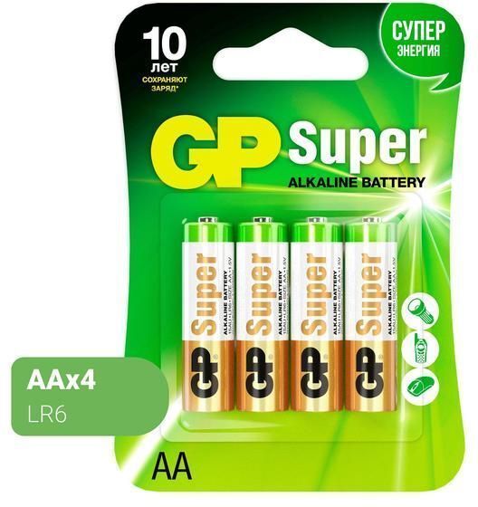 Батарейка GP SUPER LR6 АА алкалин. 1,50 V блистер, арт. 15A-2CR4*