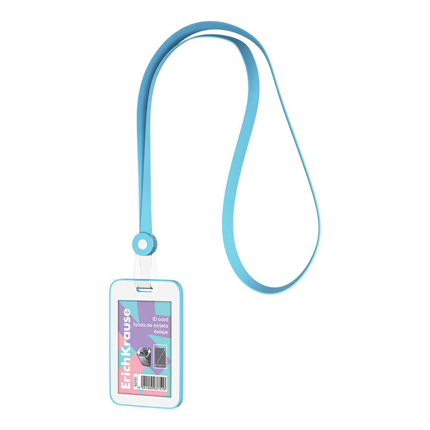 Бейдж вертикальный с силиконовой лентой Pastel книжка, размер вставки 54х85 мм, голубой, арт. 63751, производитель ErichKrause® (Эрих Краузе), ISBN 404-1-48563-751-6, № 1