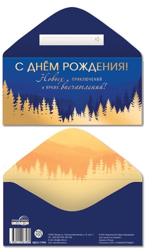 КДС2-17395 Конверт для денег на склейке. С Днем рождения! (золотая фольга, мужской), производитель Сфера ТЦ , ISBN 463-0-11206-746-0, № 1