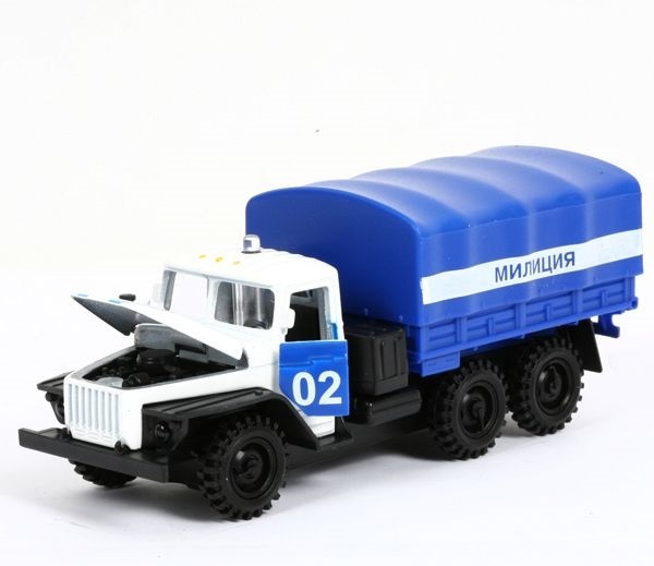 Технопарк Урал-тент Милиция (свет, звук), 1:43, арт. CT-1054-E(WB), производитель Симбат, ISBN 469-0-38301-089-3, № 1