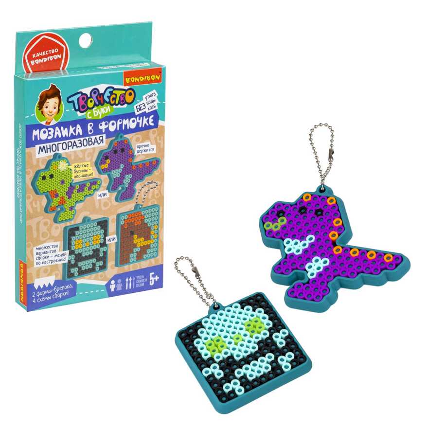 Мозаика с формами многоразовая Динозавры, мамонт, череп, 2 формы, арт. ВВ5786, производитель Bondibon (Бондибон), ISBN 489-5-13606-224-6, № 1