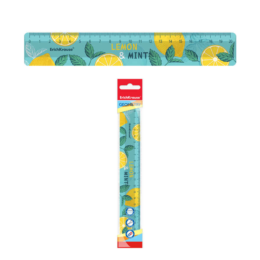 Линейка пластиковая Lemon&Mint, 20см, во флоупаке, арт. 58116, производитель ErichKrause® (Эрих Краузе), ISBN 465-0-18458-116-9, № 1