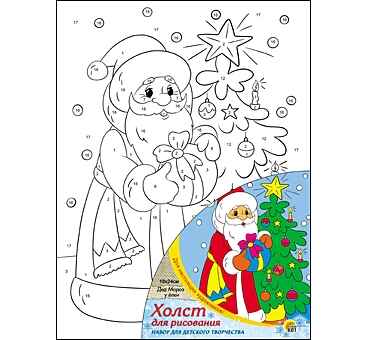 Холст с красками 18х24 см по номерам. Дед Мороз у елки, арт. Х-7704, производитель Рыжий кот, ISBN 466-5-29777-704-0№ 1