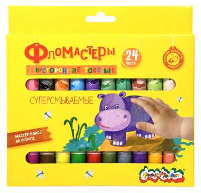 Фломастеры утолщенные классические 24 цвета круглый корпус суперсмываемые, арт. ФТДКМ24, производитель ФАРМ, ISBN 460-2-72315-757-1№ 1