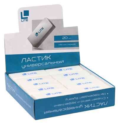 Ластик LITE 45х17х10 мм, ПВХ, белый, арт ERWL, производитель LITE, ISBN 460-2-72308-246-0№ 3