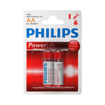 Батарейка Philips Powerlife  (АА 1,50 V алкалин.,2 штуки в упаковке), арт.Philips LR6-2BL, производитель Philips, ISBN 871-2-58154-419-5№ 1