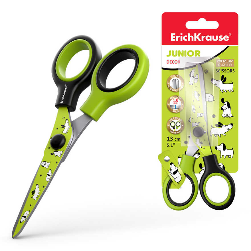 Ножницы Junior Decor Dogs с принтом на лезвиях, 13см , арт. 53206, производитель ErichKrause® (Эрих Краузе), ISBN 404-1-48553-206-4, № 1
