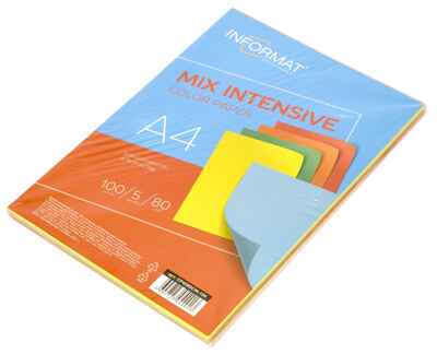 Бумага цветная для печати INFORMAT INTENSIVE MIX А4 80 г/м2 5 цветов по 20 л ассорти, арт. CP4080CIN-100, производитель ФАРМ, ISBN 460-2-72304-201-3№ 2