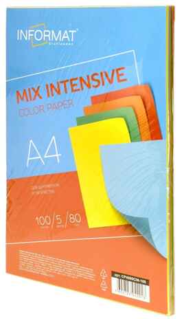 Бумага цветная для печати INFORMAT INTENSIVE MIX А4 80 г/м2 5 цветов по 20 л ассорти, арт. CP4080CIN-100, производитель ФАРМ, ISBN 460-2-72304-201-3№ 3