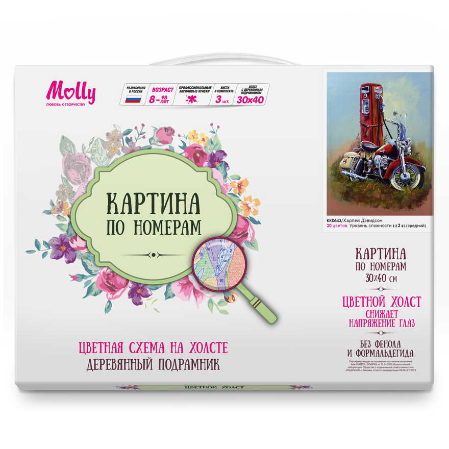 Картина по номерам с цветной схемой на холсте (30х40) Харлей Дэвидсон (20 цветов), арт. KK0643, производитель СильверТойз, ISBN 692-0-14088-417-6, № 1