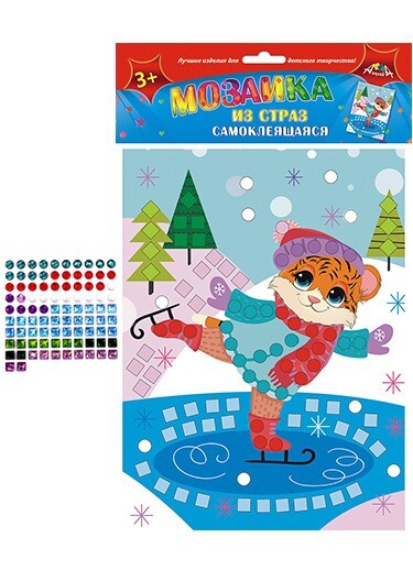 Набор для творчества МОЗАИКА из страз самоклеющаяся Тигренок на коньках, арт. С3081-18, производитель Апплика, ISBN 461-0-12181-275-6, № 3