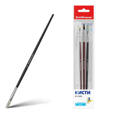 Кисти Basic для акварели и гуаши, пони и щетина, 3 штуки, в полибеге, арт. 56094, производитель ErichKrause® (Эрих Краузе), ISBN 404-1-48556-094-4№ 1