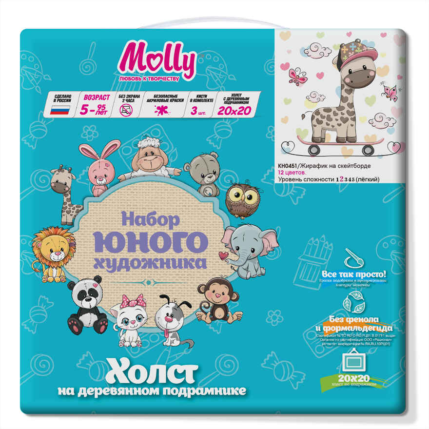 Картина по номерам (20Х20) ЖИРАФИК НА СКЕЙТБОРДЕ (12 цветов) 1/60, арт. KH0451, производитель СильверТойз, ISBN 466-0-01188-078-5, № 1