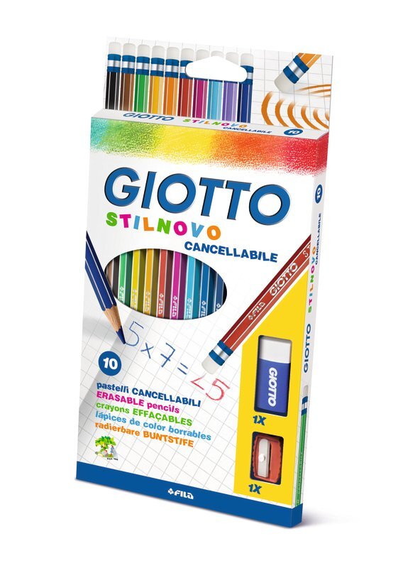 Giotto Цветные карандаши 10 цветов, с индивидуальным ластиком+ластик+точилка, арт. 256800, производитель FILA S.p.A. (Фила), ISBN 800-0-82525-677-6, № 1
