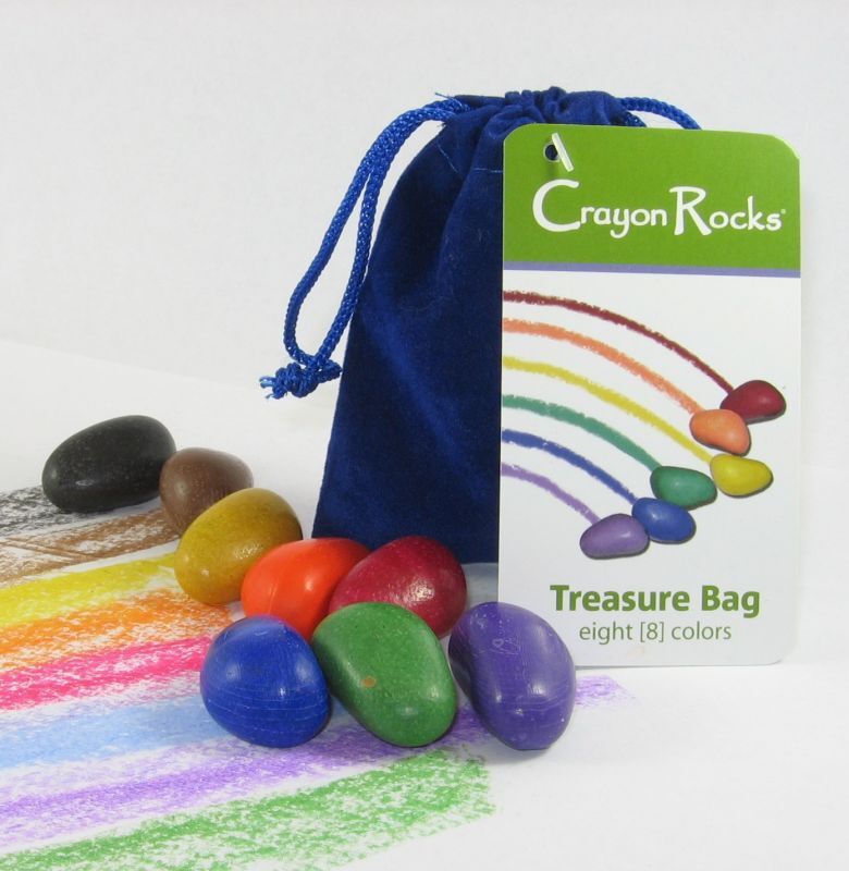 Мелки-камушки восковые Crayon Rocks 8 штук в синем бархатном мешочке, арт. TBBlueW8, производитель Crayon Rocks, ISBN 70-5-10585-039-9, № 1