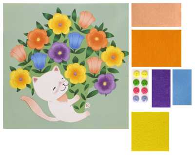 Аппликация из фетра Котик с цветами пуговицы 20х20 см., арт. АФПКМ-ЦВ, производитель ФАРМ, ISBN 460-2-72314-631-5№ 3