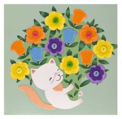 Аппликация из фетра Котик с цветами пуговицы 20х20 см., арт. АФПКМ-ЦВ, производитель ФАРМ, ISBN 460-2-72314-631-5№ 4