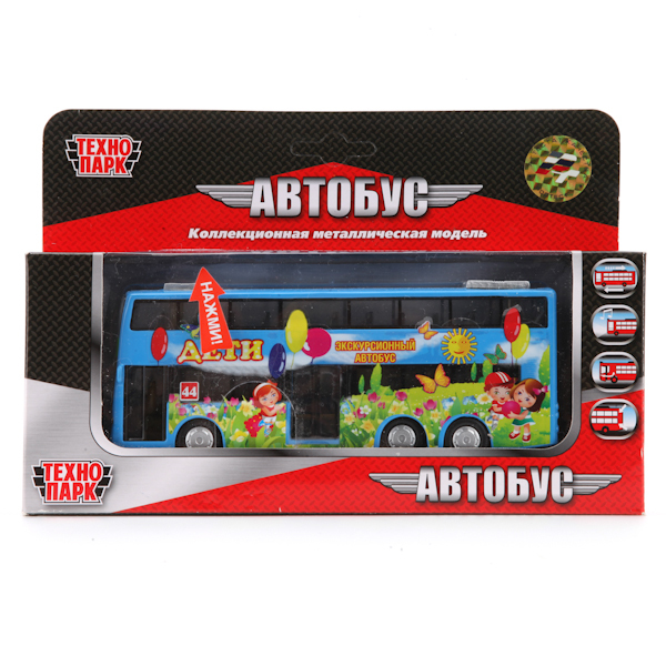 Технопарк Автобус Дети, инерционный, двухэтажный, арт.CT10-054-1, производитель Симбат, ISBN 467-0-00596-217-5, № 1