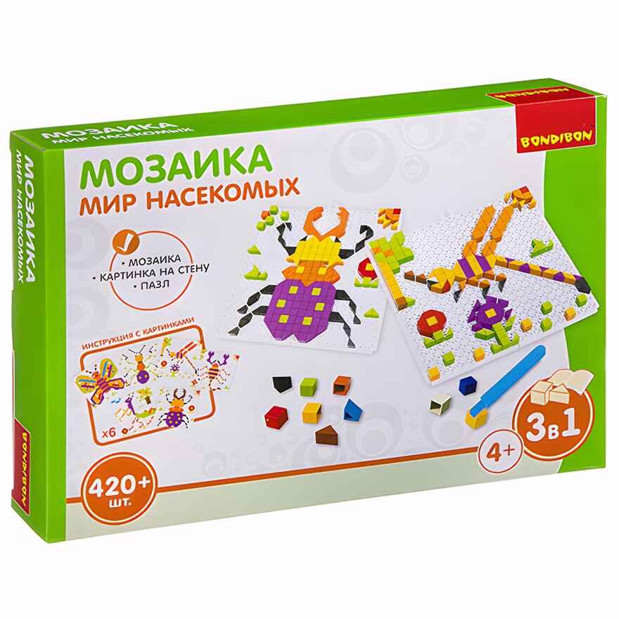Логические, развивающие игры и игрушки Bondibon Мозаика Мир насекомых, 420 дет., арт. ВВ3031, производитель Bondibon (Бондибон), ISBN 489-5-13602-952-2, № 1