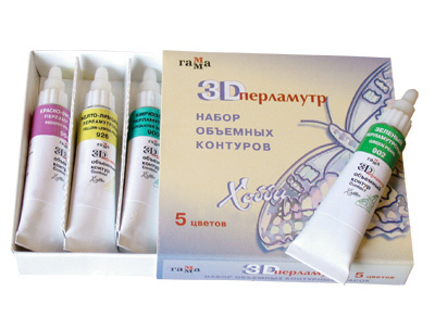 Контуры 3D, Набор &quot;Перламутр&quot;, 5 цв.,по 9 мл, производитель ГАММА, ISBN 460-0-39502-302-6, № 1