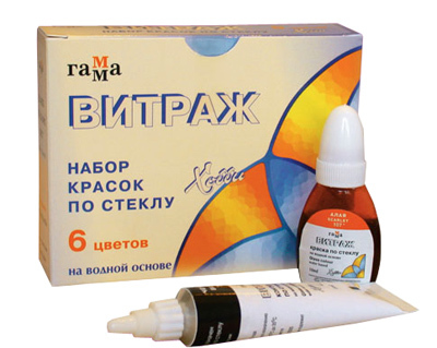 Краска &quot;Витраж&quot;, набор 6 цв., по 10 мл, производитель ГАММА, ISBN 460-0-39502-205-0, № 1