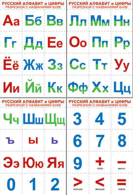 Русский алфавит и цифры разрезные, с названиями букв. Комплект разрезных познавательных мини-плакатов, производитель Сфера ТЦ , ISBN 978-5-99490-892-1№ 1