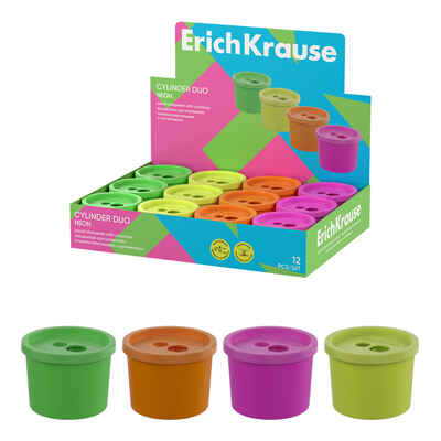 Точилка пластиковая Cylinder Duo, Neon, с контейнером, ассорти, арт. 60059, производитель ErichKrause® (Эрих Краузе), ISBN 465-0-18460-059-4№ 1