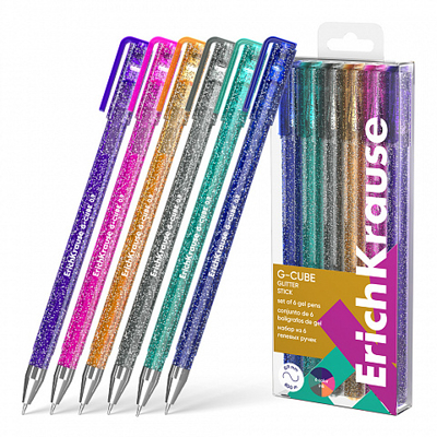 Набор из 6 ручек гелевых G-Cube® Stick Glitter 1.0, цвет чернил ассорти, арт. 61458, производитель ErichKrause® (Эрих Краузе), ISBN 404-1-48561-458-6№ 1