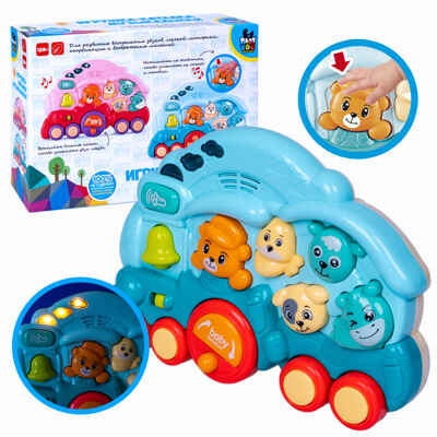Игрушка-каталка Паровозик с животными, музыкальная, голубая, арт. ВВ5839, производитель Bondibon (Бондибон), ISBN 489-5-13606-097-6 № 5