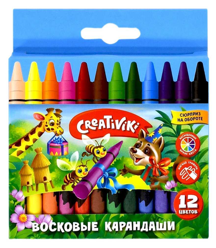 Карандаши восковые Creativiki 12 цветов, арт КВ12КР, производитель ФАРМ, ISBN 460-2-72309-156-1, № 1