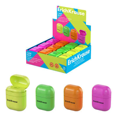 Точилка пластиковая Case, Neon, с контейнером, ассорти, арт. 60040, производитель ErichKrause® (Эрих Краузе), ISBN 465-0-18460-040-2№ 1