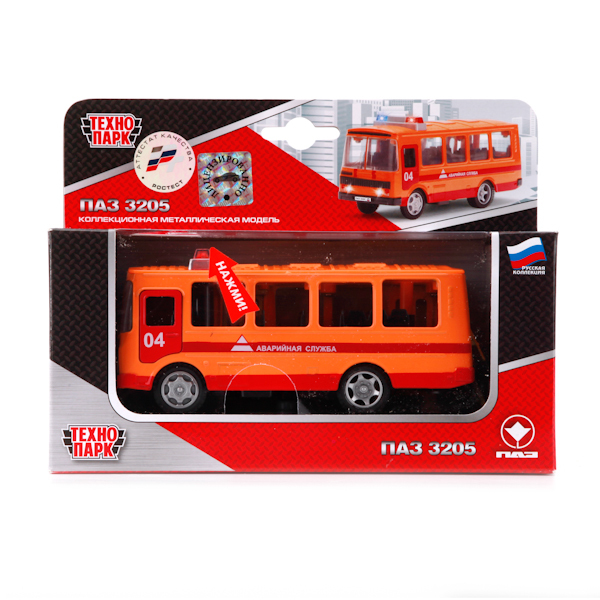 Технопарк. Машина ПАЗ 3205 Аварийная, свет+звук, арт. CT11-257-1, производитель Симбат, ISBN 469-0-59002-429-4, № 1