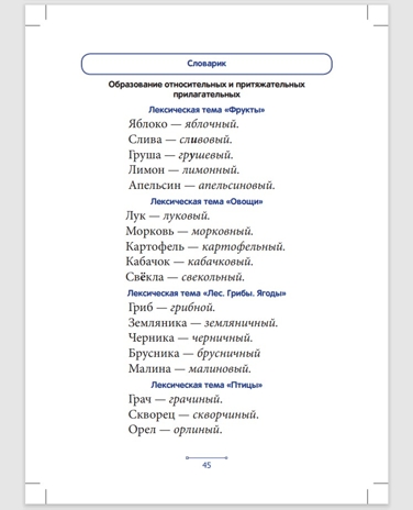 Блокнот логопеда. Выпуск 8. Секреты формирования грамматического строя речи. Относительные и притяжательные прилагательные. С 5 до 7 лет. ФГОС, производитель Детство-Пресс , ISBN 978-5-90717-922-6№ 4