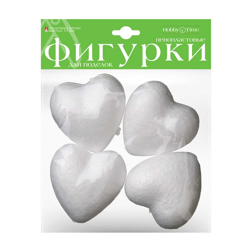 Пенопластовые фигурки Сердечки 75 мм, 4 шт. , арт. 2-204/03, производитель Альт, ISBN 460-6-01617-970-7, № 1