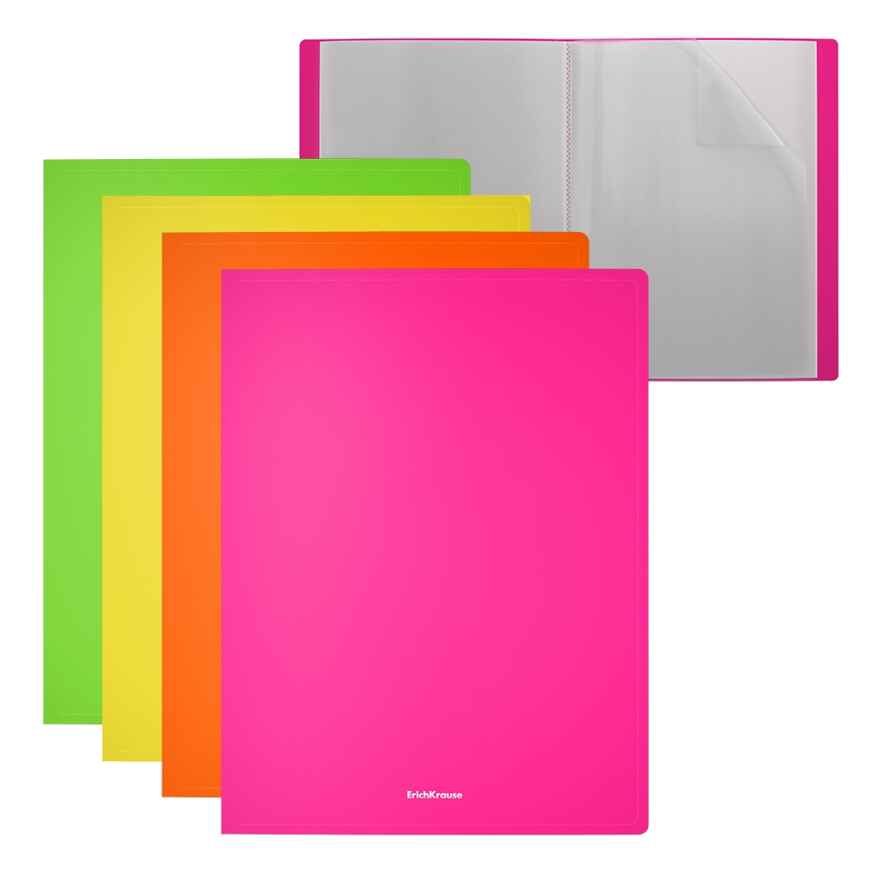 Папка файловая пластиковая Matt Neon, c 40 карманами, A4, ассорти, арт. 49931, производитель ErichKrause® (Эрих Краузе), ISBN 463-0-07462-188-5, № 1