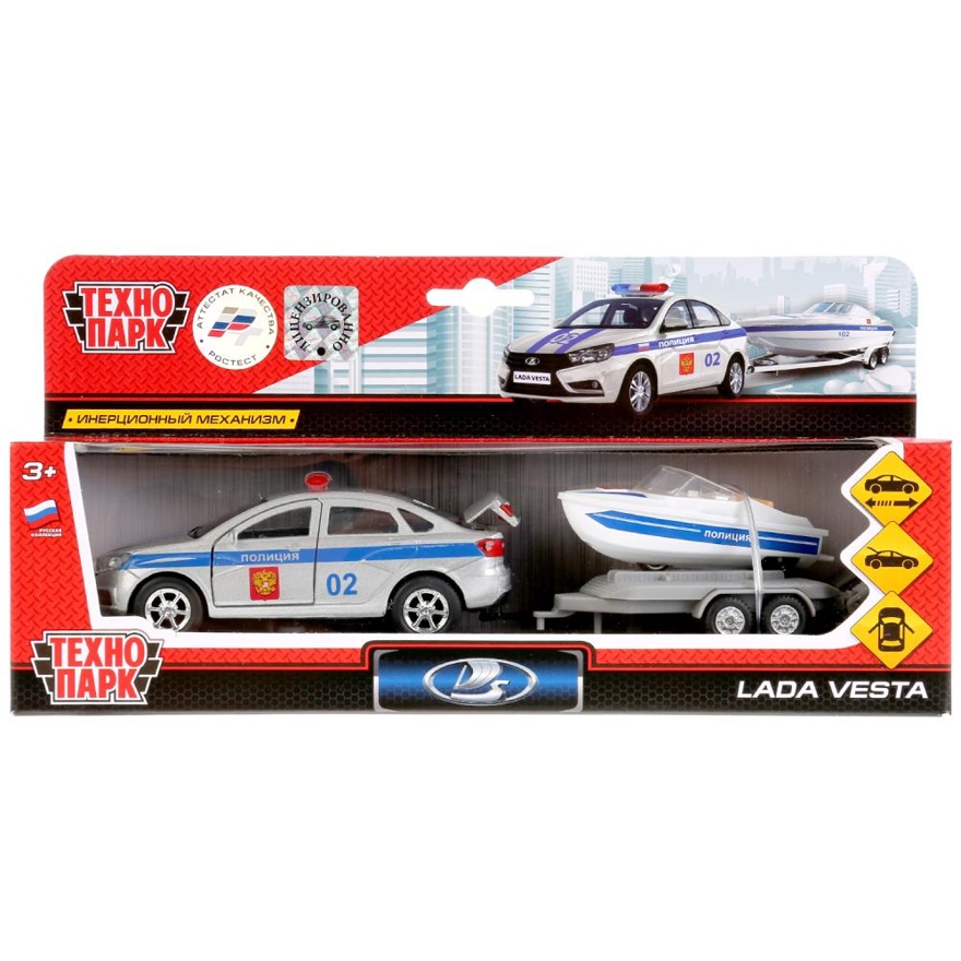 Машины металлические Технопарк LADA VESTA полиция и лодка, арт. 4690590145470, производитель Симбат, ISBN 469-0-59014-547-0, № 1