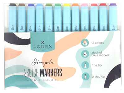 Набор маркеров для скетчинга Lorex base color simple скошенный/пулевидный 12 шт., арт. LXSMBC12-SP, производитель ФАРМ, ISBN 460-2-72314-669-8№ 3